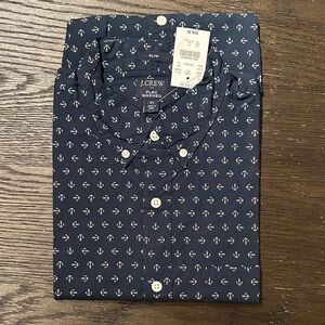 J. Crew Dark Blue Anchor Pattern Men's Short Sleeve Shirt